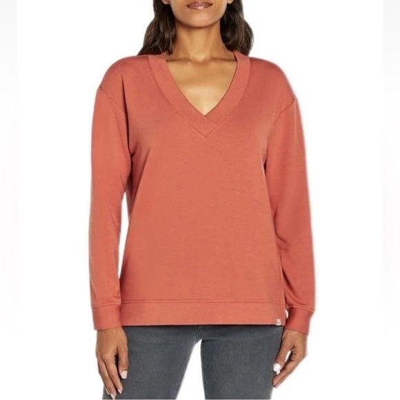 Orvis V-Neck Dropped Shoulders Sweatshirt Orange Womens Size Large (1226) - Picture 1 of 7
